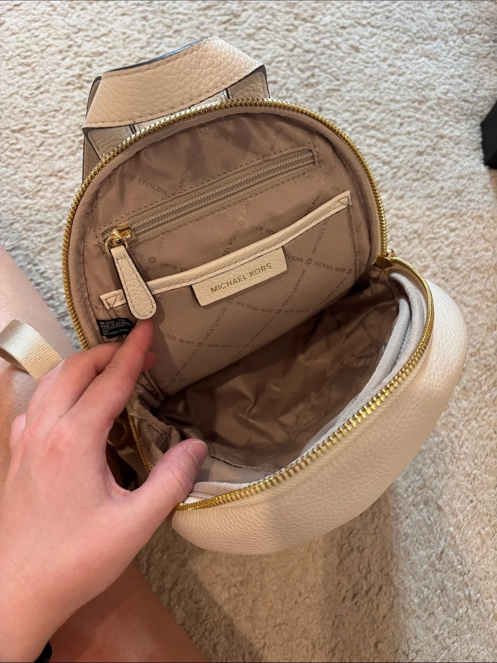 Michael Kors Cream Pebbled Leather Mini Backpack with Gold Logo